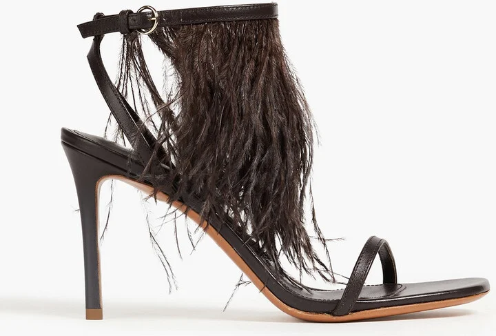 Feather-embellished leather sandals