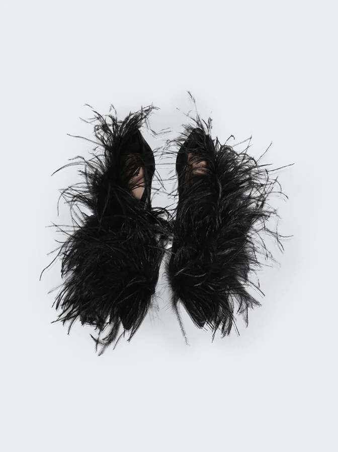 Feather Embellished Pumps Black