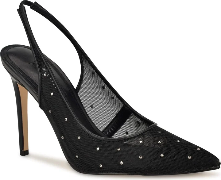 Feather Rhinestone Mesh Pump