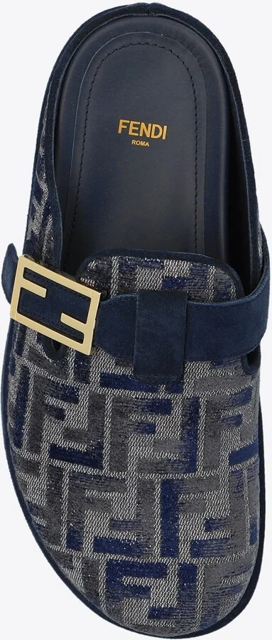 Feel FF Jacquard Denim Flat Mules - Image 3