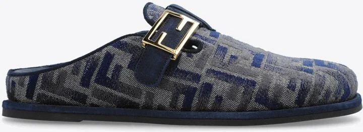 Feel FF Jacquard Denim Flat Mules