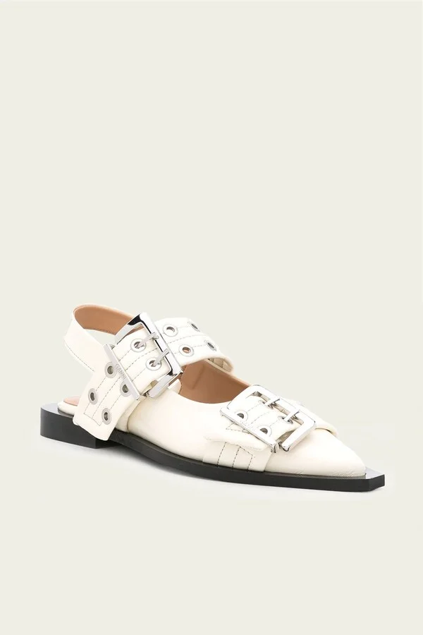 Feminine Buckle Ballerina Naplack Sandal in Egret - Image 2