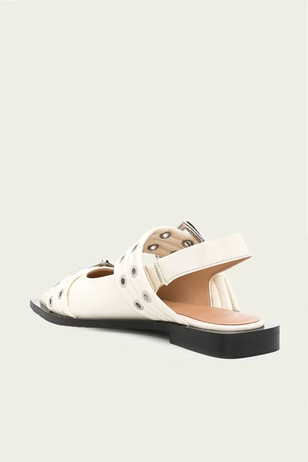 Feminine Buckle Ballerina Naplack Sandal in Egret - Image 3