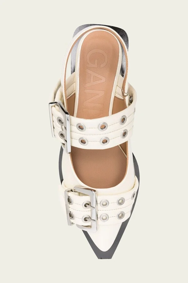 Feminine Buckle Ballerina Naplack Sandal in Egret - Image 4