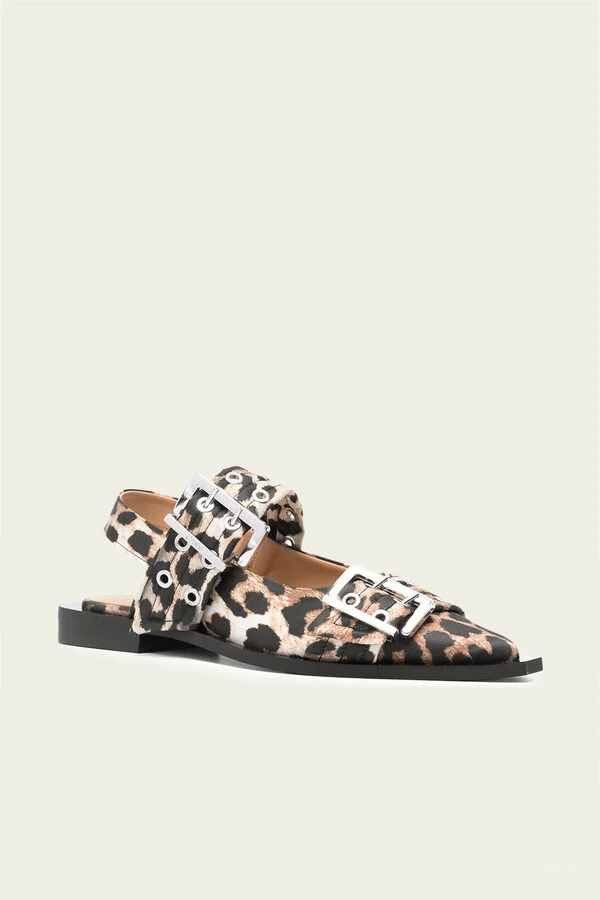 Feminine Buckle Ballerina Satin Print in Leopard - Image 2