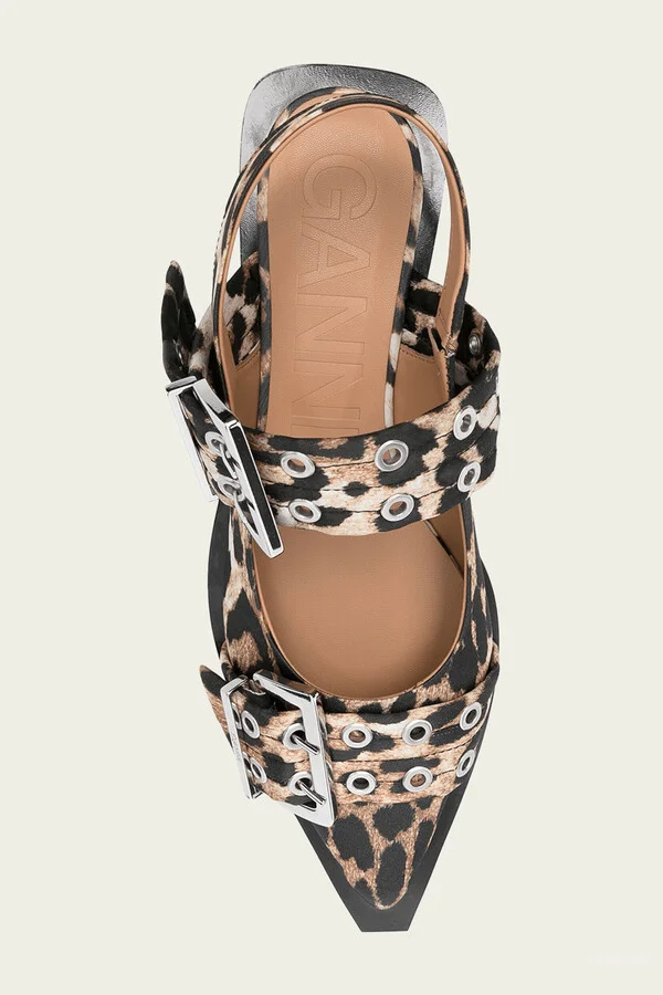Feminine Buckle Ballerina Satin Print in Leopard - Image 4
