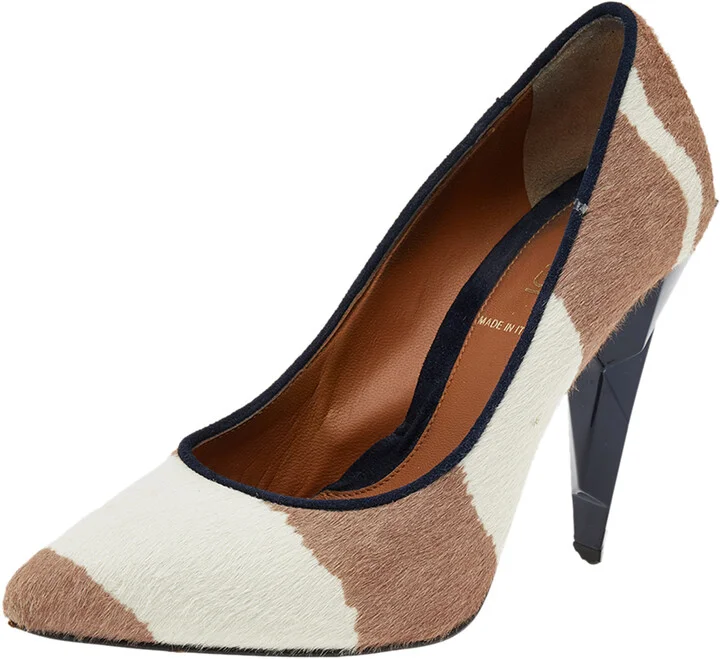 Fendi Beige/White Zebra Print Calf Hair Diamond Heel Pumps Size 35.5