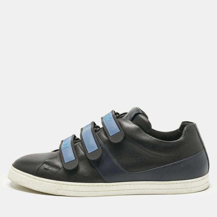 Fendi Black/Blue Leather Velcro Straps Sneakers Size 45