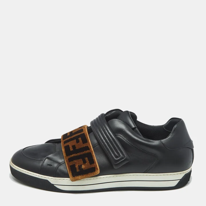 Fendi Black/Brown Zucca Velvet and Leather Low Top Sneakers Size 45