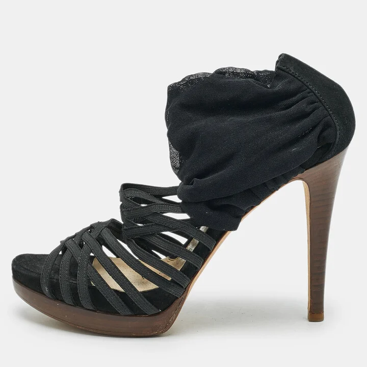 Fendi Black Elastic and Jersey Strappy Sandals Size 36