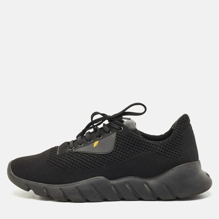 Fendi Black Knit Fabric Bag Bugs Low Top Sneakers Size 42