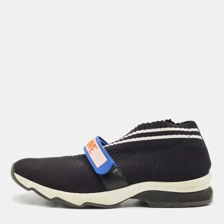 Fendi Black Knit Fabric Rockoko Low Top Sneakers Size 38