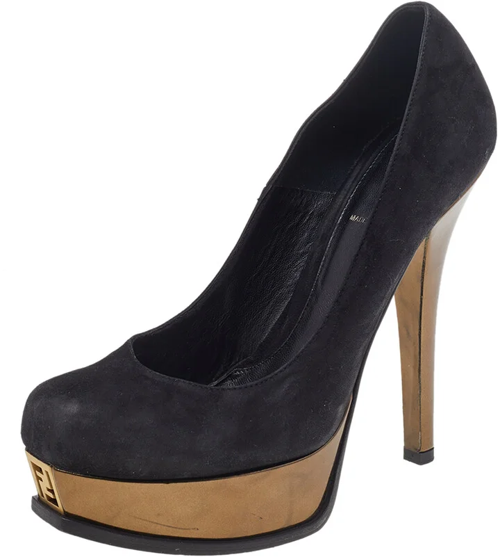 Fendi Black Leather Fendista Platform Pumps Size 40