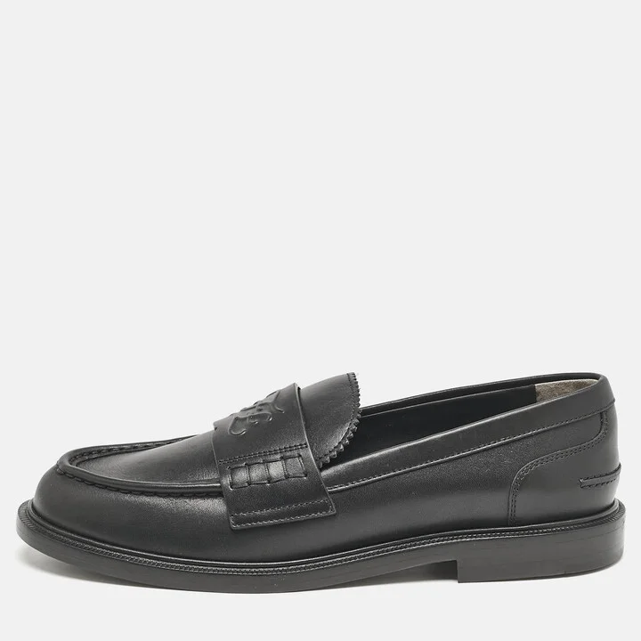 Fendi Black Leather Karligraphy Loafers Size 39.5
