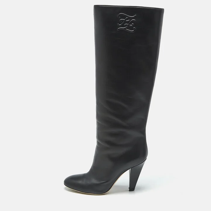 Fendi Black Leather Knee Length Boots Size 38.5