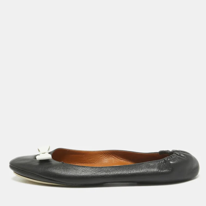 Fendi Black Leather Let's Dance Bow Ballet Flats Size 39