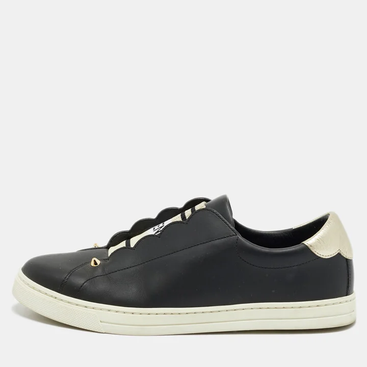 Fendi Black Leather Rockoclick Slip On Sneakers Size 39