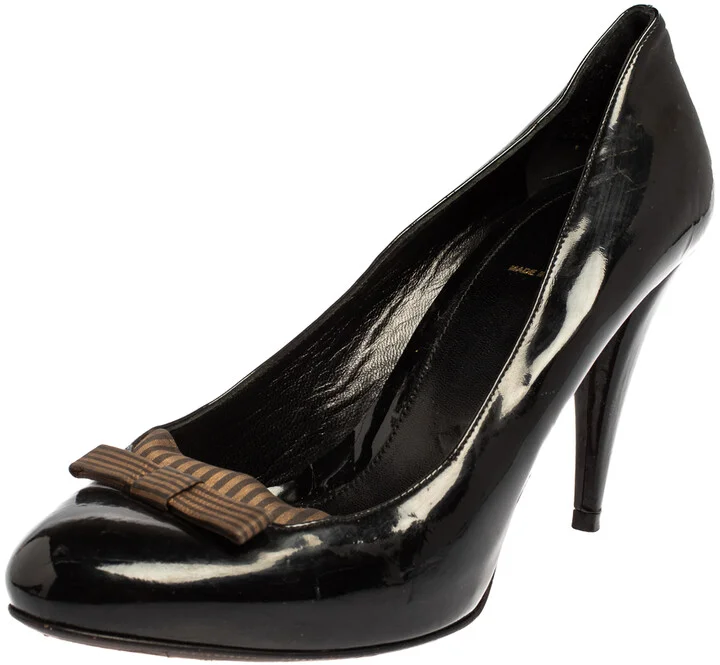 Fendi Black Patent Leather And Fabric Bow Pumps Size 41