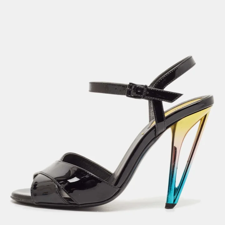 Fendi Black Patent Leather Ankle Strap Sandals Size 36.5