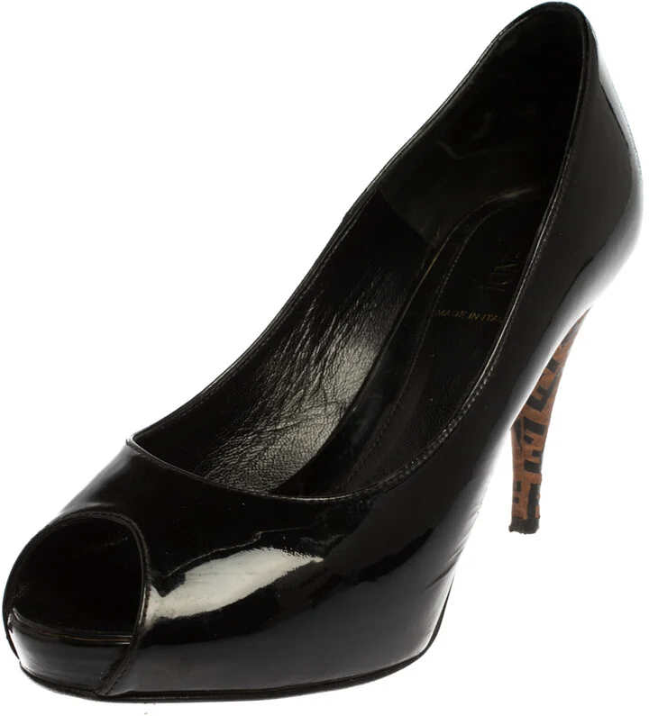 Fendi Black Patent Leather Peep Toe Platform Pumps Size 37.5