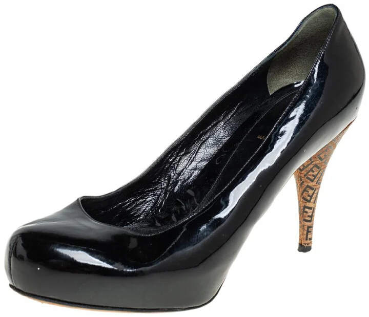 Fendi Black Patent Leather Platform FF Superstar Pumps Size 39