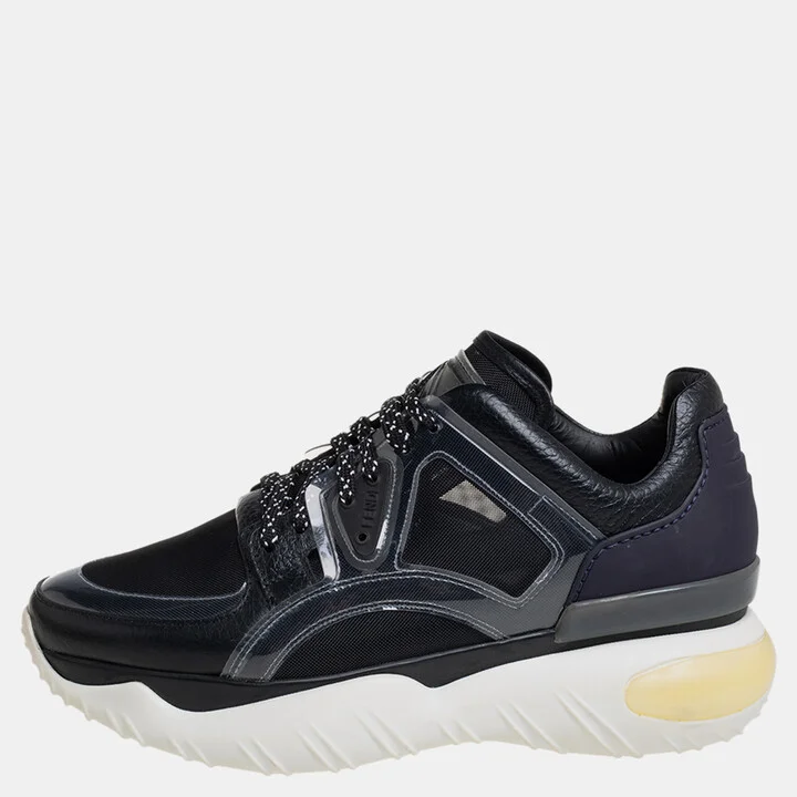 Fendi Black/Purple Mesh And Leather Fancy Sneakers Size 38