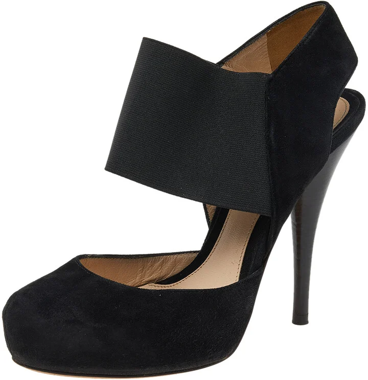 Fendi Black Suede And Elastic Ankle Strap Platform Sandals Size 37.5