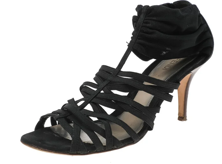 Fendi Black Suede And Elastic Strappy Sandals Size 37