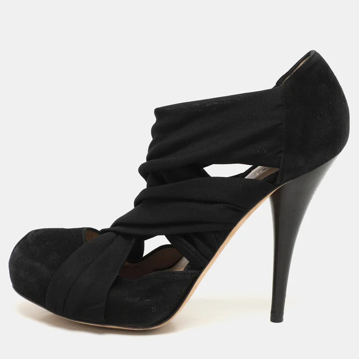 Fendi Black Suede And Fabric Criss Cross Pumps 39