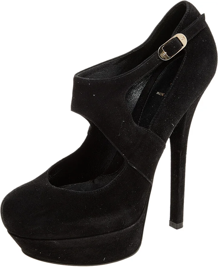 Fendi Black Suede Platform Ankle Strap Pumps Size 39.5