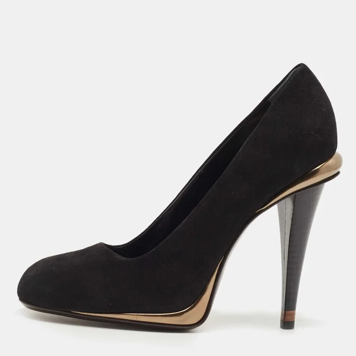Fendi Black Suede Round Toe Pumps Size 40