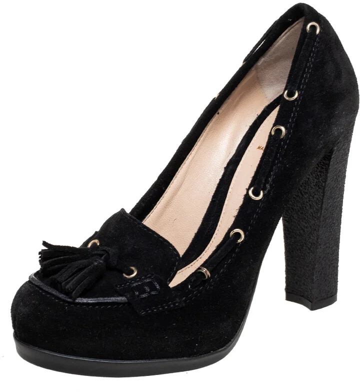 Fendi Black Suede Tassel Detail Loafer Pumps Size 37