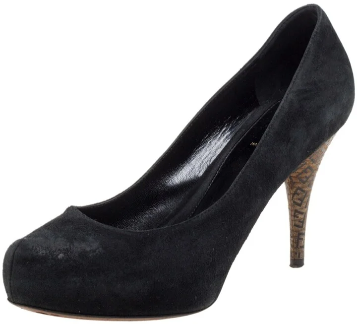 Fendi Black Suede Zucca Heel Platform Pumps Size 38