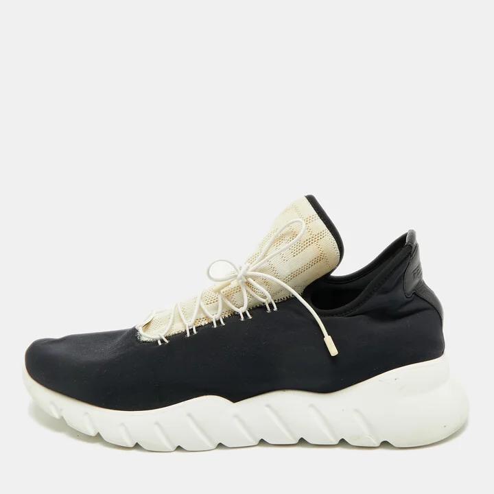 Fendi Black/White Neopene and Knit Fabric Low Top Sneakers Size 44