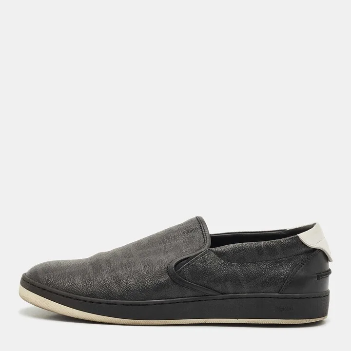 Fendi Black Zucca Coated Canvas and Leather Slip On Sneakers Size 42