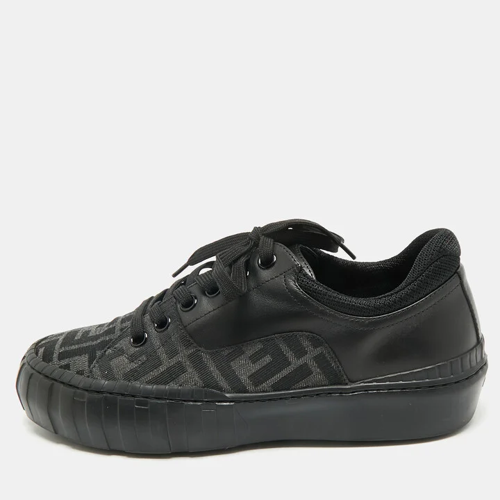 Fendi Black Zucca Fabric and Leather Low Top Sneakers Size 40