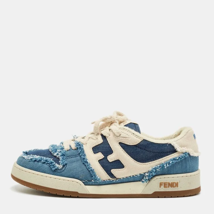 Fendi Blue/Cream Denim Fendi Match Lace Up Sneakers Size 42