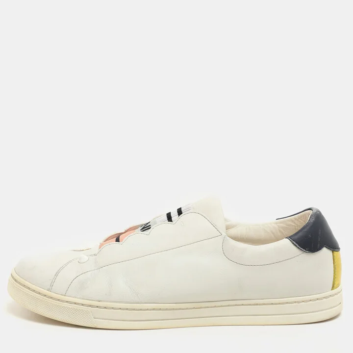 Fendi Blue Leather Scalloped Logo Rockoko Slip On Sneakers Size 40