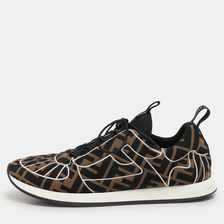 Fendi Brown/Black Zucca Fabric FFreedom Sneakers Size 37.5