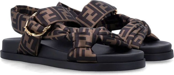 Fendi Brown Ff Satin Feel Sandals - Image 2