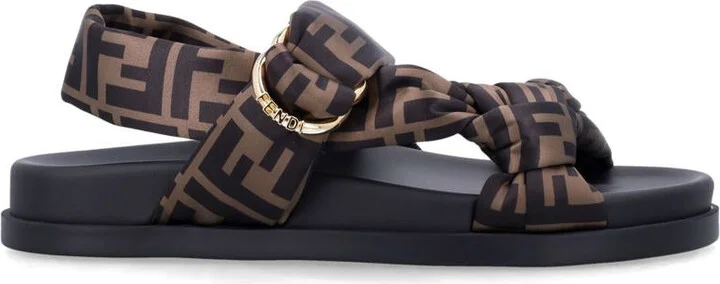 Fendi Brown Ff Satin Feel Sandals