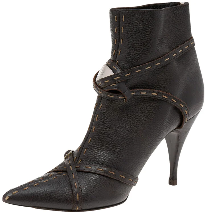 Fendi Brown Leather Ankle Length Boots Size 39.5