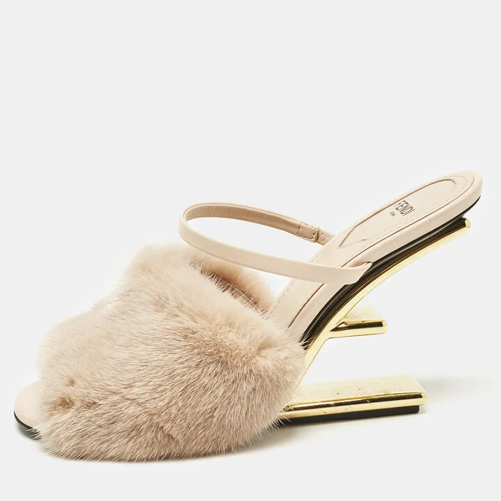 Fendi Brown Mink Fur and Leather Fendi First Ankle Strap Sandals Size 39