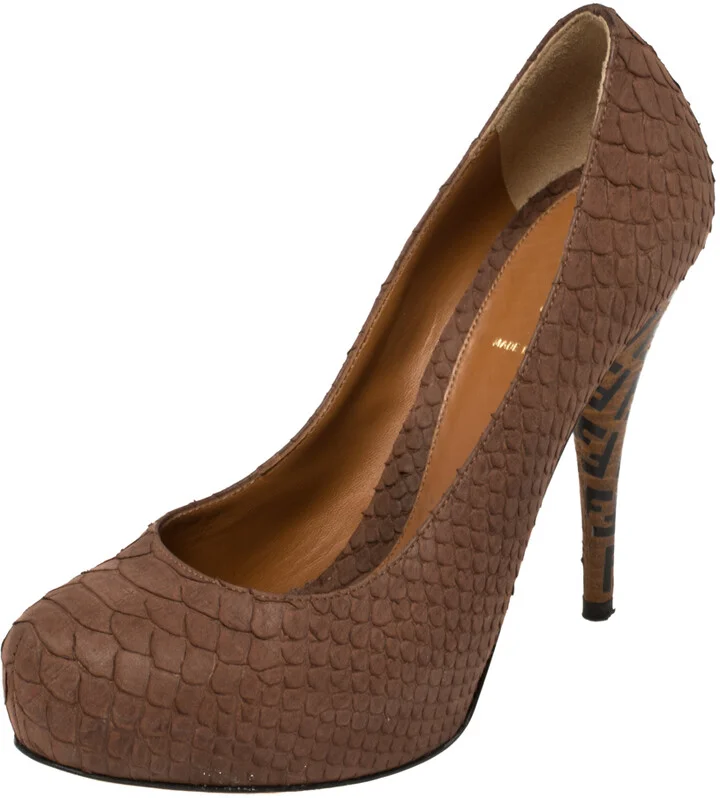 Fendi Brown Python Embossed Leather Superstar Platform Pumps Size 38.5