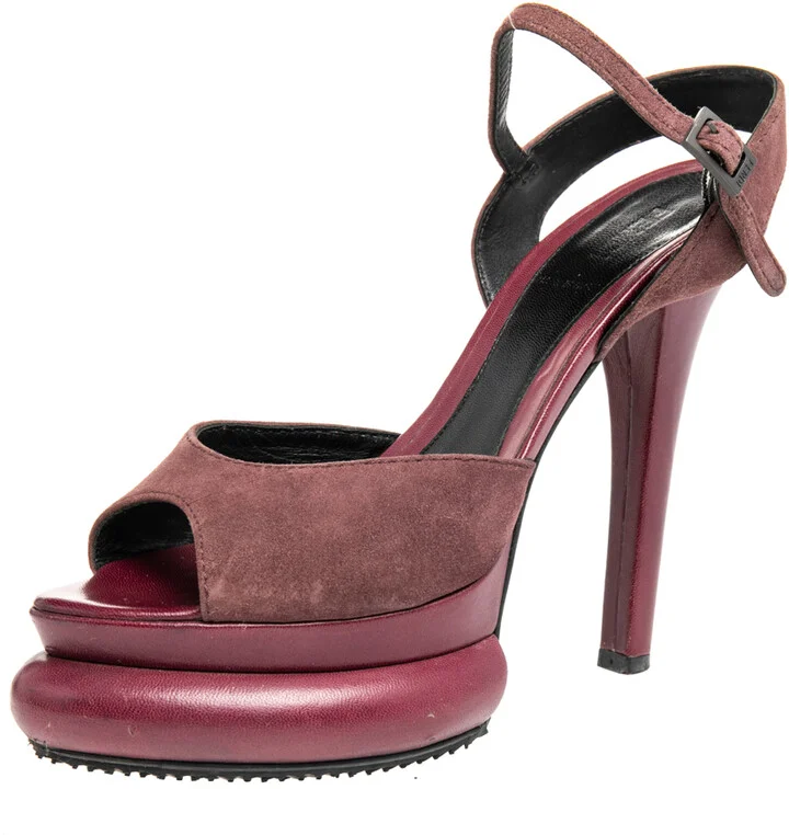 Fendi Burgundy Suede Platform Ankle Strap Sandals Size 37
