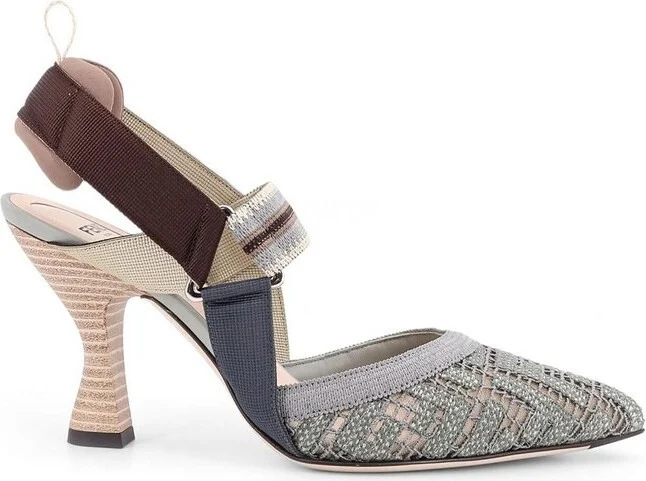 Fendi Colibrì FF Embroidered High-Heeled Slingbacks Pumps