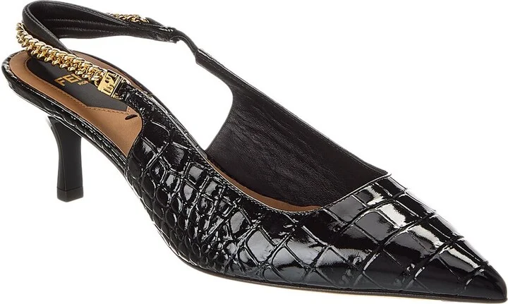 Fendi Colibri Lite Croc-Embossed Patent Slingback Pump