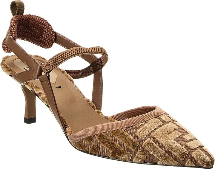 Fendi Colibri Lite Ff Jacquard Velvet Slingback Pump