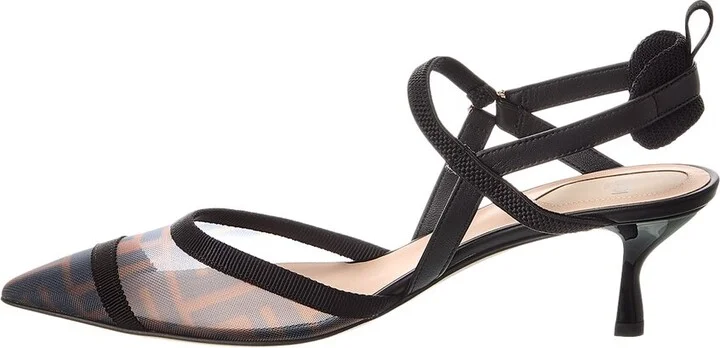 Fendi Colibri Lite Ff Mesh & Leather Slingback Pump - Image 2