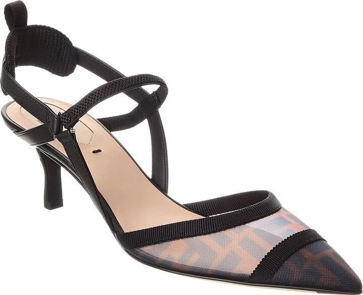 Fendi Colibri Lite Ff Mesh & Leather Slingback Pump